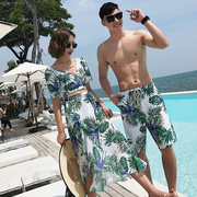 韩国情侣泳装性感修身时尚小清新分体泳，衣女三件套+沙滩裤男