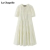 拉夏贝尔/La Chapelle白色短袖连衣裙女夏季圆领泡泡袖雪纺裙