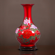 景德镇陶瓷器中国红色，花瓶客厅插花现代家居酒柜电视柜装饰品摆件