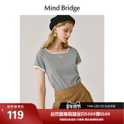 MB MindBridge百家好女士方圆领条纹短袖T恤2023夏季韩版上衣