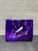 卡蒙透明彩色紫色荧光绿单肩字母大容量托特包防水(包防水)pvc果冻休闲包