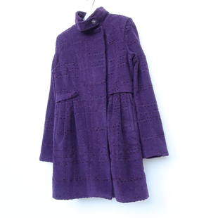 艾格特s断码女冬紫色柔美半高领羊毛毛呢外套大衣4n4232
