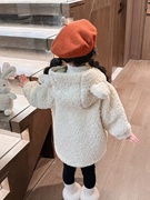 女童加绒外套秋冬款2023女宝宝毛毛衣(毛毛衣，)加厚儿童冬装羊羔绒大衣