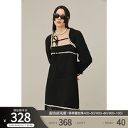 DIDDI 原创设计 高级名媛-复古小香套装女黑色短款吊带连衣裙套装