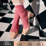 stellaluna女鞋春夏粗跟单鞋欧美风纯色方头，浅口真皮高跟鞋