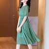 真丝连衣裙2023女装夏季绿色波点国际大牌小个子桑蚕丝连衣裙