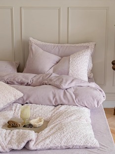 公主风法式玫瑰雕花牛奶，绒四件套暖冬，珊瑚绒紫色被套床单床笠床品