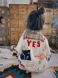 古德家 24SS 男童女童夏季短袖T恤日系字母贴布竹节棉儿童圆领上