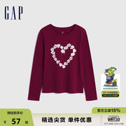 gap女童秋季纯棉，印花图案长袖t恤儿童装洋气圆领上衣788247