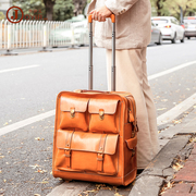 跨境男女适用真皮，旅行箱22寸可登机拉杆箱，多功能时尚万向轮行李箱