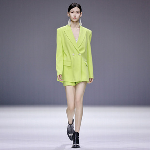 maggiema设计师款柳黄荧光，绿色独特时髦高腰，短裤通勤日常