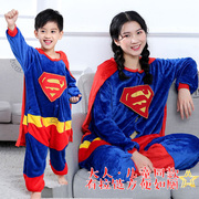 超人睡衣服男女孩儿童大人可爱沙雕创意搞怪表演服亲子父子母女冬