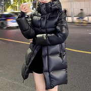 黑色连帽棉服女装冬季2023中长款韩版百搭小个子，加厚保暖外套