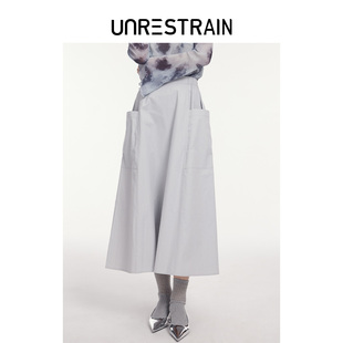 UNRESTRAINUNR设计师品牌24春夏灰色大口袋舒适半身裙女