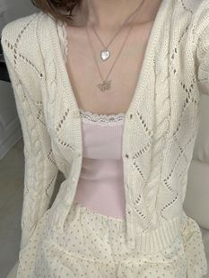 Brandy GirlBM v领米色镂空设计感针织开衫外套秋冬毛衣