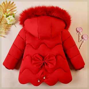 女童棉衣2023中长款儿童加厚棉袄冬季女孩棉服大红洋气外套棉