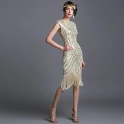 外贸欧美1920s复古手工，亮片连衣裙盖茨比晚礼服舞台表演服