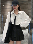 白衬衫女设计感小众韩版长袖宽松衬衣秋冬季显瘦上衣复古港味bf风