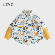 lzyz儿童衬衫男童长袖衬衣中小童薄款宽松纯棉，上衣2024春装潮