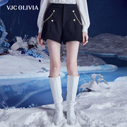 vjcolivia2023秋冬黑色，西装短裤斜纹，加厚链条高腰裤女装