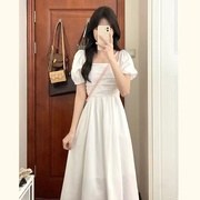 高个子(高个子)中长款连衣裙夏季学生，白色气质显瘦2024韩版女生长裙