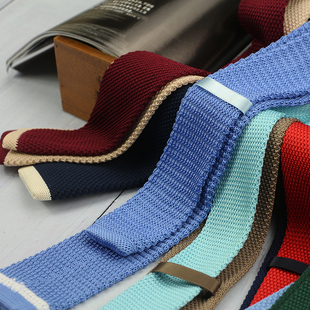 领带男窄版毛线休闲英伦学院风6CM窄版针织平头个性百搭撞色蓝红