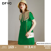 dfvc法式撞色娃娃领连衣裙女夏2023宽松短袖小个子显瘦a字裙