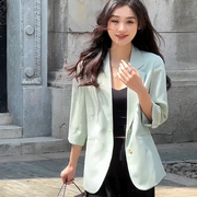 七分袖浅绿色西装外套女2023春夏韩版休闲小众设计感西服上衣