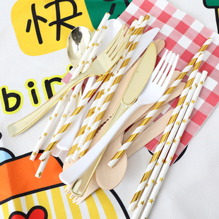 生日派对布置装饰一次性叉勺吸管宝宝周岁幼儿园聚会儿童餐具