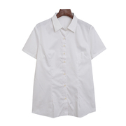 外贸夏季白色短袖衬衫女士收腰显瘦单排扣职业装衬衣配西服工作服