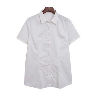 外贸夏季白色短袖衬衫，女士收腰显瘦单排扣职业装，衬衣配西服工作服