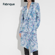fabrique设计师蓝紫色高级感印花女士西装外套，秋季设计感西服