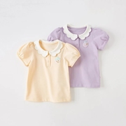 儿童t恤2023夏装女童polo衫，小童婴儿娃娃，领洋气薄薄纯棉上衣