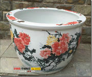 景德镇陶瓷器家居摆设 特大鱼缸 全手绘牡丹 80cm 庭院花盆摆件
