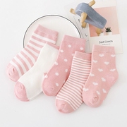 5双装春夏网眼棉袜女童中筒袜儿童袜子，夏季薄款0-1岁新生儿袜子