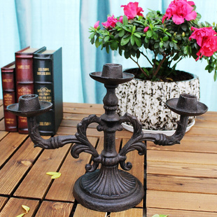 新古典美式欧式烛台复古摆件创意浪漫餐桌三头蜡烛台装饰品工艺品