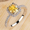 纯银微镶天然黄水晶宝石戒指，女项链方钻石(方钻石，)戒指女神新年情人节礼物