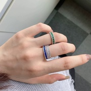 欧美跨境指环S925纯银戒指潮流整圈公主方满钻锆石戒指女