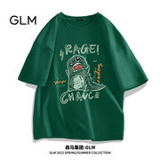 森马集团品牌GLM墨绿色t恤男短袖夏季港风潮牌卡通小恐龙半袖男款