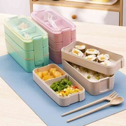双层饭盒可进微波炉小麦秸秆，带餐具便当盒，上班族减脂餐轻食午餐盒