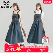 keiko美式甜辣牛仔背带，裙长裙夏季高级感梨形身材系带显瘦连衣裙