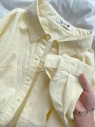 黄色纯棉衬衫女长袖2024春装，高级感别致宽松上衣开衫衬衣外套