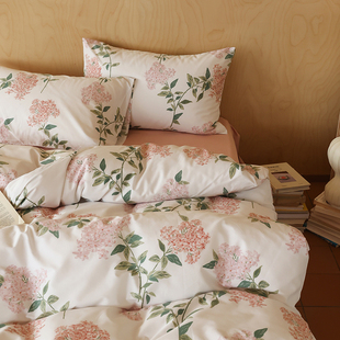 印花春季全棉四件套田园花卉纯棉三件套床上被套床单床笠斜纹