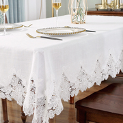 唯米9917简约百搭白色，麻棉餐桌布台布美式家用长方形蕾丝茶几盖巾
