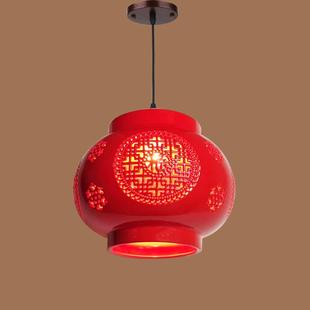阳台红色灯笼乔迁中国风陶瓷现代中式简约过道玄关入户吧台红吊灯