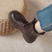 马丁靴女英伦风2023秋季短筒靴子厚底短靴，ins潮棕色机车靴