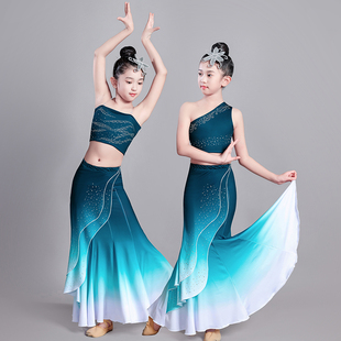 儿童傣族舞蹈演出服女童傣族服装，孔雀舞包臀鱼尾，裙少儿民族表演服