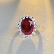 高碳钻戒指女s925纯银，满钻锆石饰品珠宝，彩宝红宝石红碧玺夸张指环