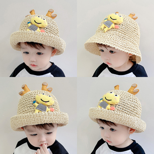 宝宝帽子夏季遮阳帽儿童草帽防晒帽婴儿凉帽渔夫帽男童女童太阳帽