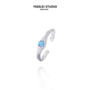 北欧极光蓝色戒指YEEELEI原创设计纯银S925欧泊指环开口小众配饰